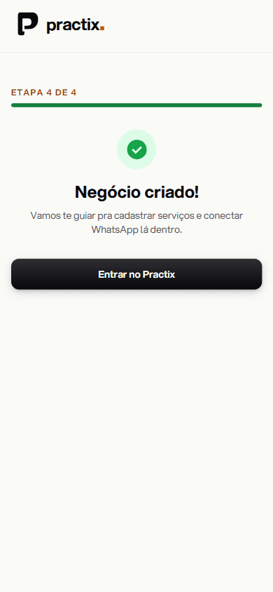 Negócio criado com sucesso