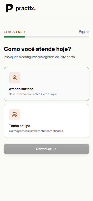 Escolha entre solo ou equipe