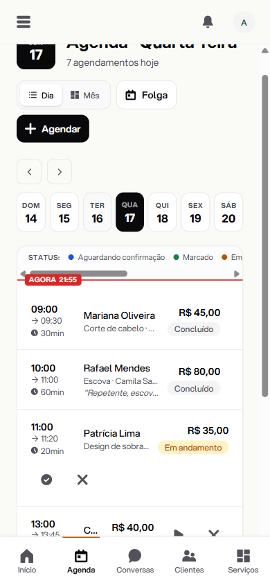 Lista de agendamentos do dia